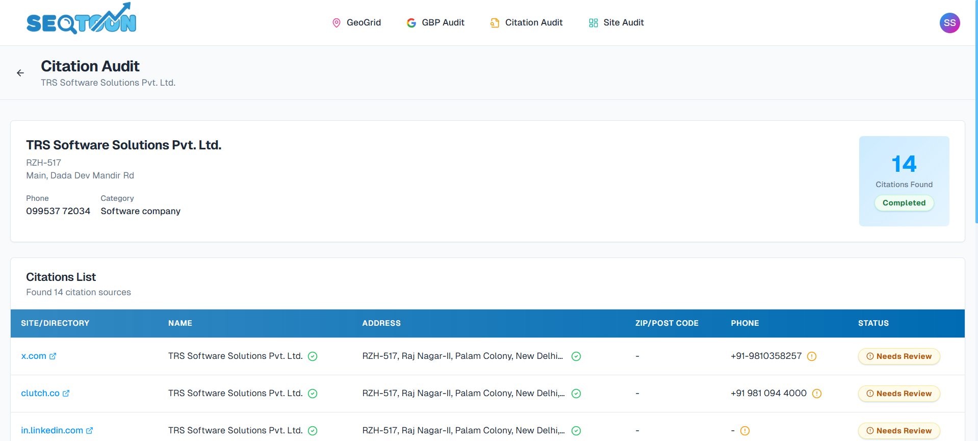 Citation Audit Interface